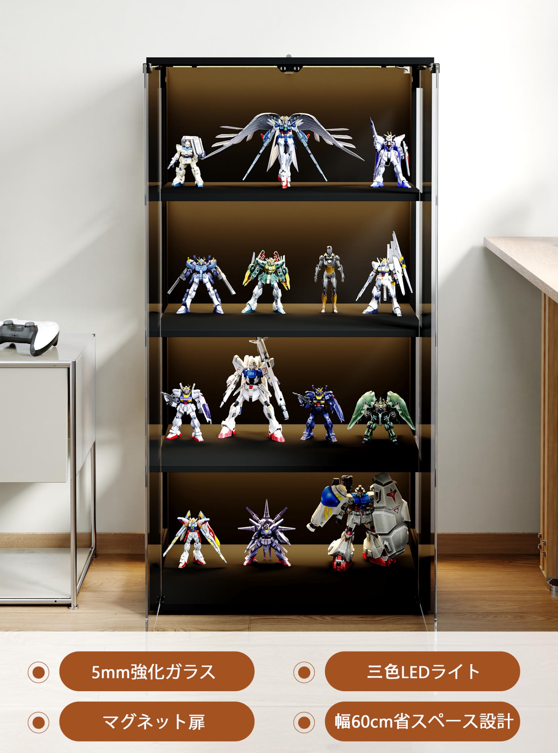 Amazon.co.jp: FUFU&GAGA ガラスケース 3段 2ドア強化ガラス 幅80 高さ